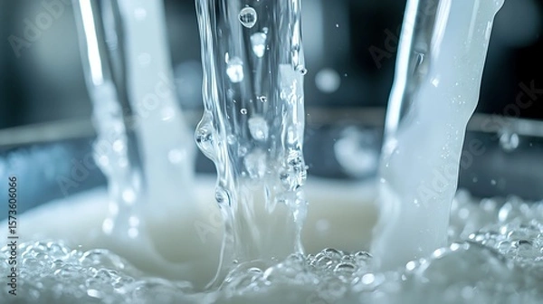 Obraz Liquid Pouring Creates Bubbles and Swirls in Close-up View