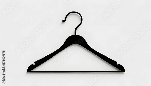 Fototapeta Black silhouette of a twisted wire hanger with an off-center hook, centered on a pure white background, symbolizing imperfection, fashion fatigue, or abandonment—ideal for minimalist storytelling