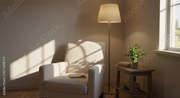 Obraz Cozy Reading Nook with Sunlight and Books in Home Interior