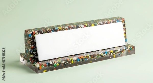 Fototapeta Recycled plastic nameplate with blank white space for customization and sustainability