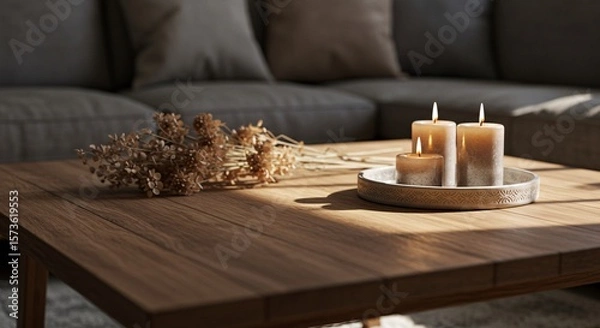 Obraz Cozy Coffee Table with Candles and Dried Flowers