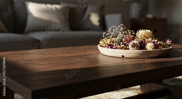 Obraz Cozy Coffee Table with Candles and Dried Flowers