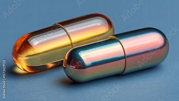 Fototapeta Close-up Two Capsules on Blueish Background