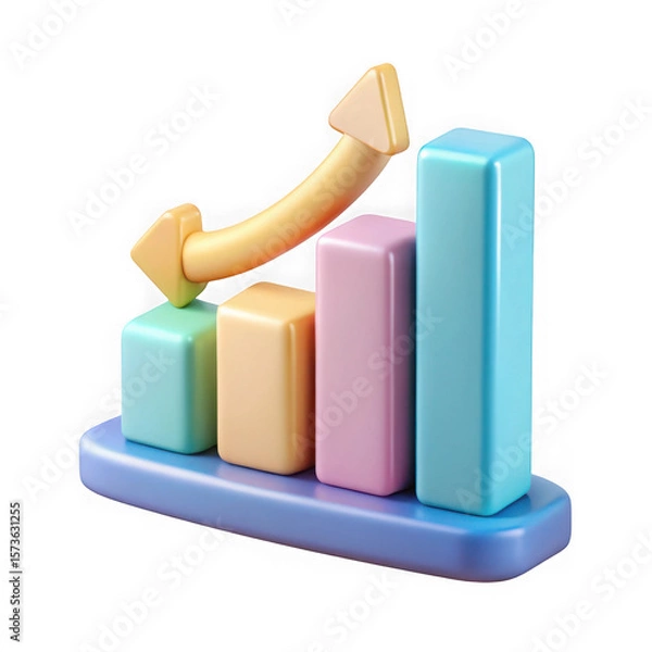 Fototapeta Photo of a colorful 3d bar graph with an upward arrow illustrates business growth and financial success isolated on transparent background