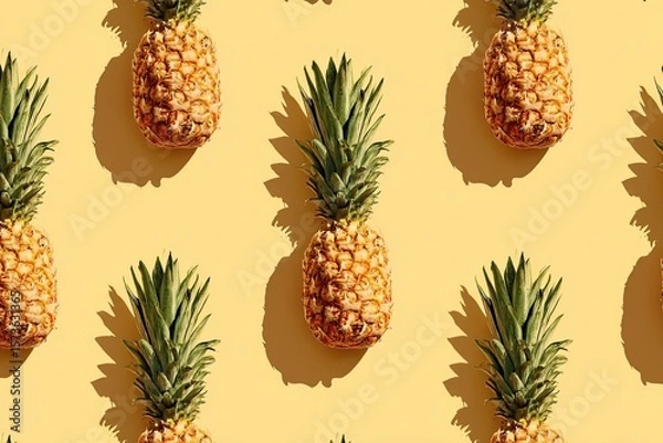 Obraz Repeating Patterns with Tropical Pineapples on Yellow Background