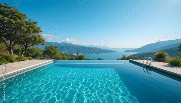 Obraz Scenic pool of crystal-clear water reflecting the blue sky and surrounding light — a peaceful natural scene filled with clarity, calmness, and refreshing beauty.

