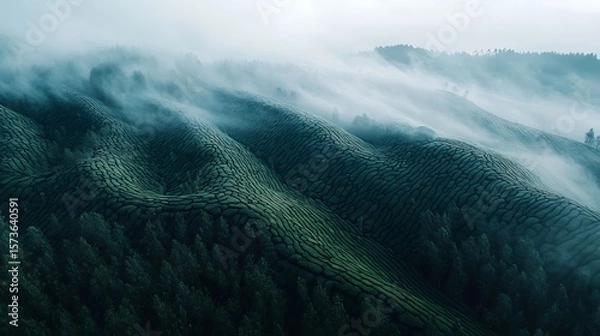 Obraz Scenic Rolling Hills Landscape with Foggy Atmosphere