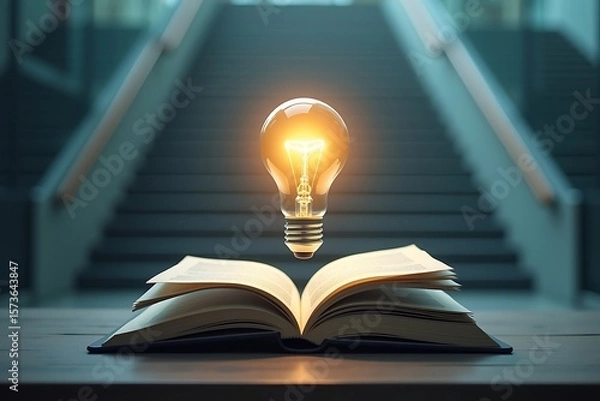 Obraz Book of knowledge lightbulb idea concept creative learning education inspiration study read open pages   