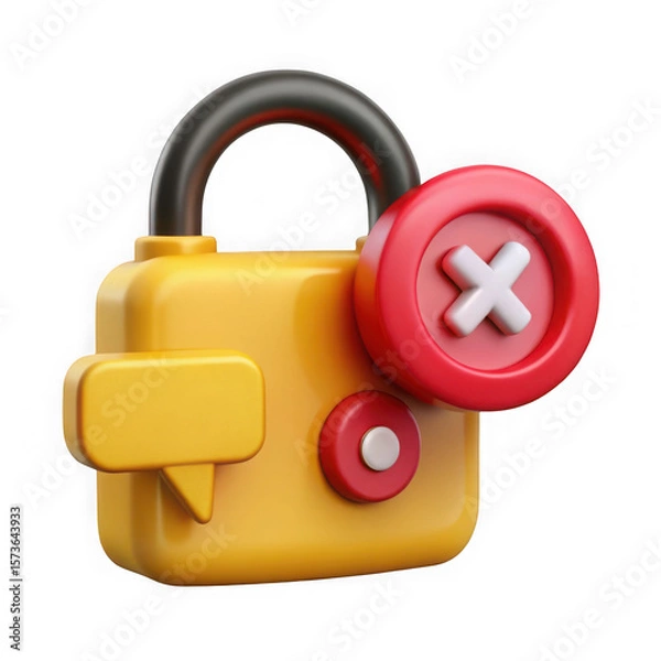 Fototapeta Photo of a 3d padlock icon with a red cross signifies security error and access denied isolated on transparent background