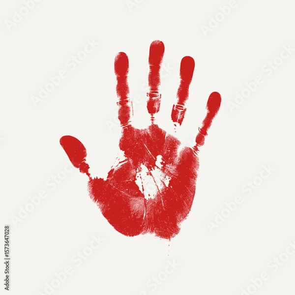 Fototapeta Red handprint on white background, symbolizing crime or horror  