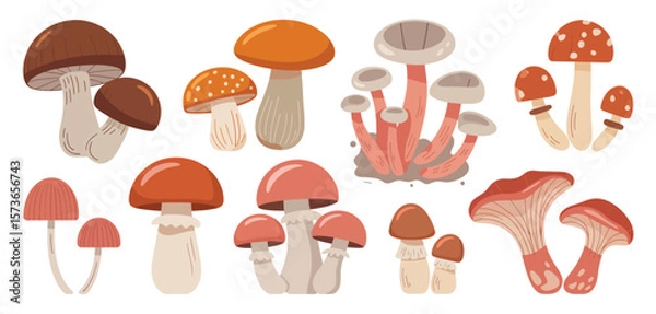 Obraz Collection of various cute cartoon mushrooms in different shapes and colors