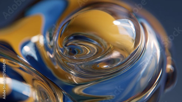 Fototapeta Golden and blue swirling liquid in a vial, representing fuel composition and engine dynamics.