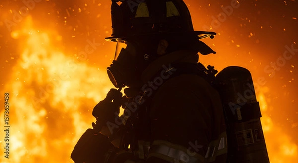 Fototapeta Firefighters Bravely Confronting a Dangerous and Uncontrolled Inferno.