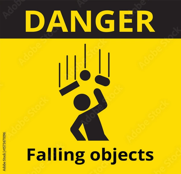 Fototapeta Falling objects,  warning sign, safety first, Construction concept, vector illustration.