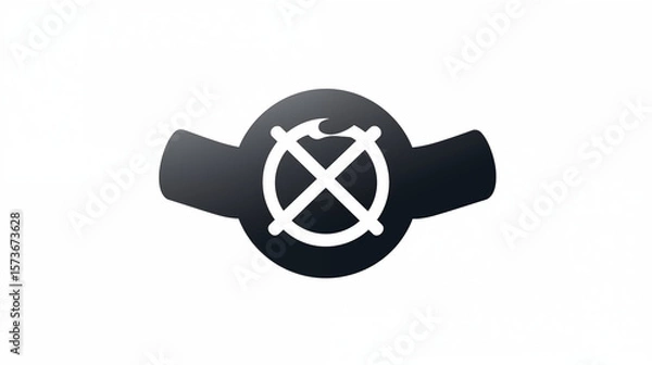 Fototapeta Black silhouette of a stylized carbon atom with six electrons arranged around the letter “C,” visually merging into a handshake shape—symbolizing unity in the 2026 Global Carbon Capture Treaty on pure