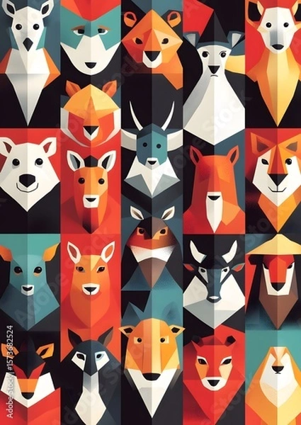 Obraz 181. Geometric animal icon pattern in flat design