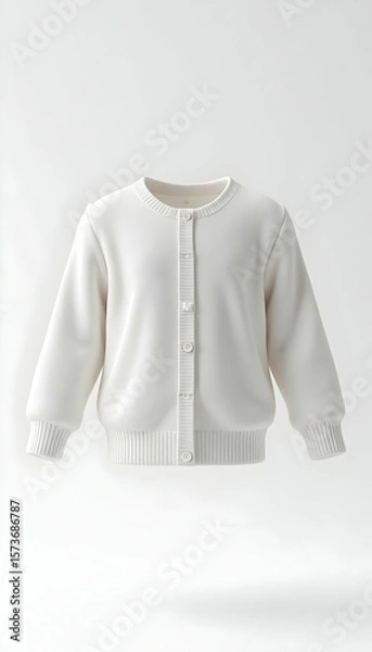 Fototapeta Elegant White Cardigan Sweater with Buttons on a Clean Background