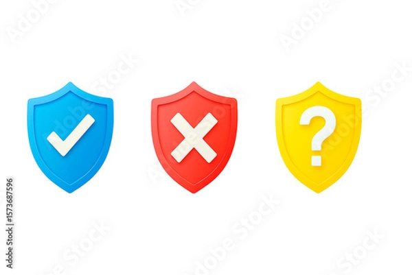 Fototapeta Check mark cross question mark shield icons security validation symbol protection correct incorrect unsure