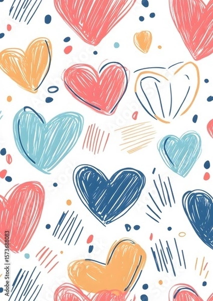 Fototapeta 108. Doodle hearts pattern with playful lines