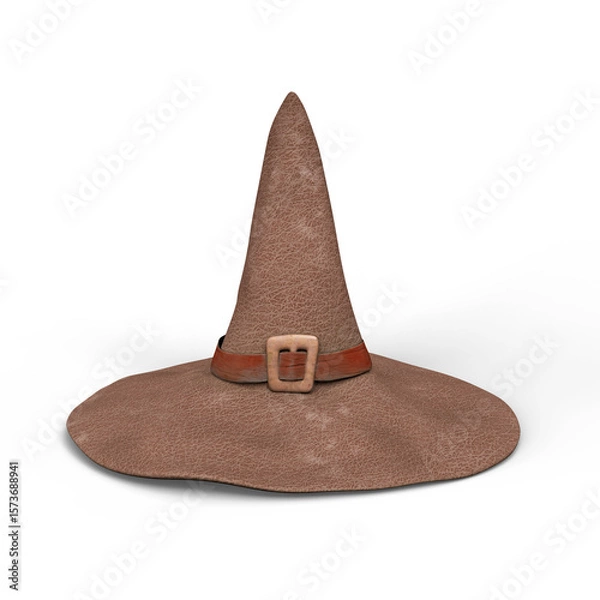 Fototapeta Rustic Witch Hat with Buckle, Perfect for Halloween or Fantasy Themes. 3D Illustration. File with Clipping Path