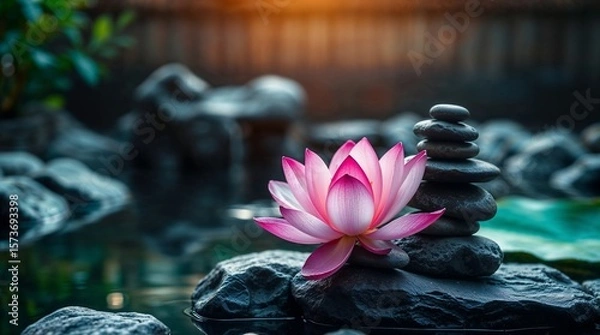 Obraz spa still life with pink lily