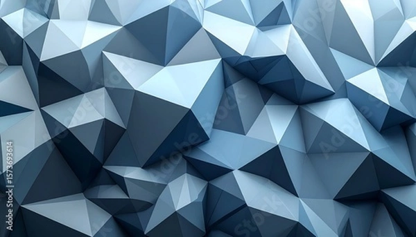 Fototapeta Abstract geometric pattern of overlapping, textured triangles in shades of blue-gray.