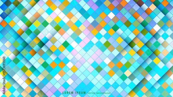 Fototapeta Vivid geometric abstract background featuring colorful overlapping squares arranged in a diamond grid with shadow effects
