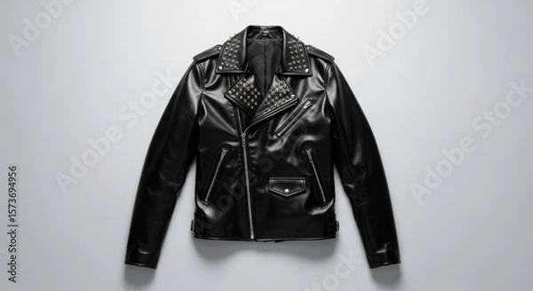 Fototapeta Stylish Black Leather Jacket with Studded Collars – A Perfect Addition to Your Wardrobe for a Bold Look