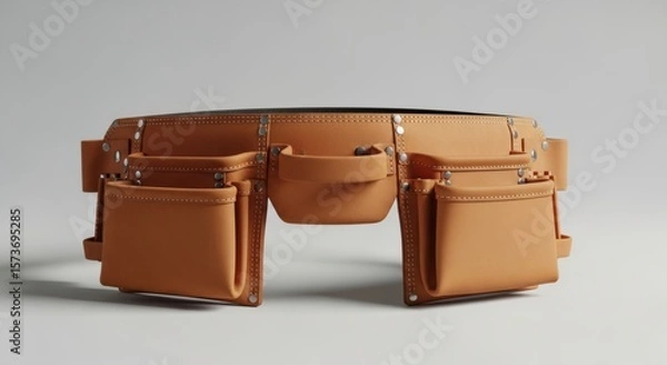 Fototapeta Stylish Orange Leather Tool Belt with Multiple Pockets for Home Improvement Projects and Crafts