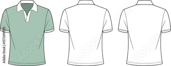Fototapeta Short sleeve polo shirt technical flat sketch, front and back view, fashion cad drawing, vector illustration, apparel design, garment template
