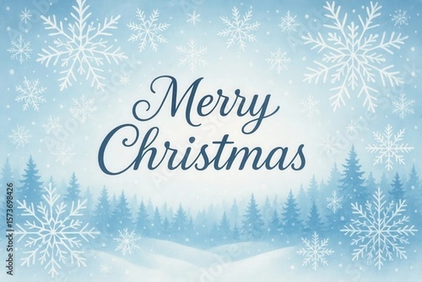 Fototapeta Elegant Christmas Card Design with Snowflakes and Winter Wonderland Theme in Blue and White