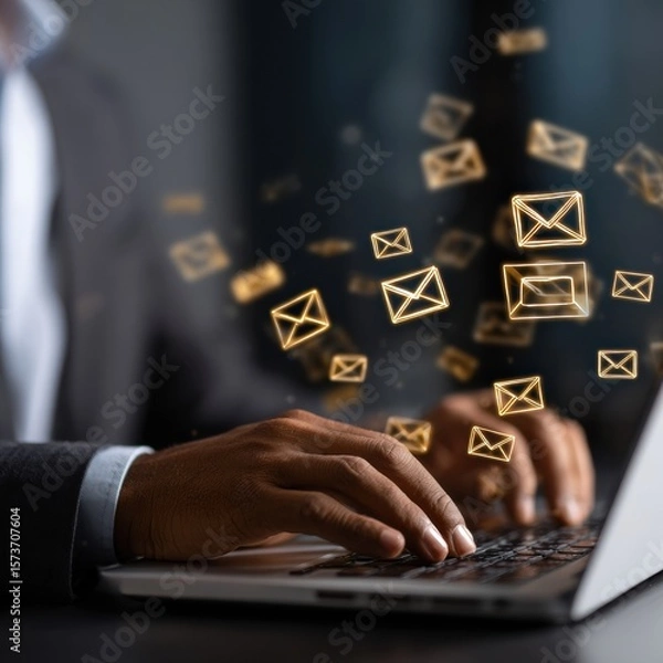 Obraz Professional man emailing in stylish workspace