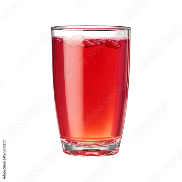 Fototapeta Refreshing red beverage with bubbles and foam in a clear glass isolated on transparent background