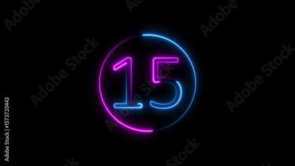 Fototapeta Neon style illustration of the number 15 inside a glowing circular outline