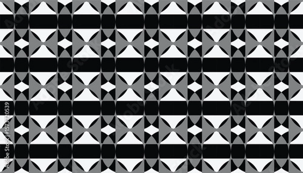 Fototapeta Geometric pattern with overlapping crescent and triangular forms in monochrome