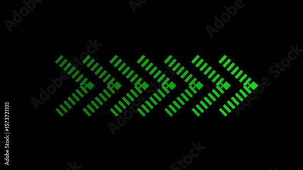Obraz Green pixel arrows pointing right on black background for design and visual communication