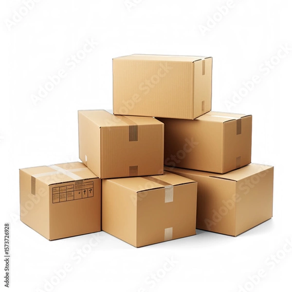 Fototapeta A stack of cardboard boxes isolated on a transparent background