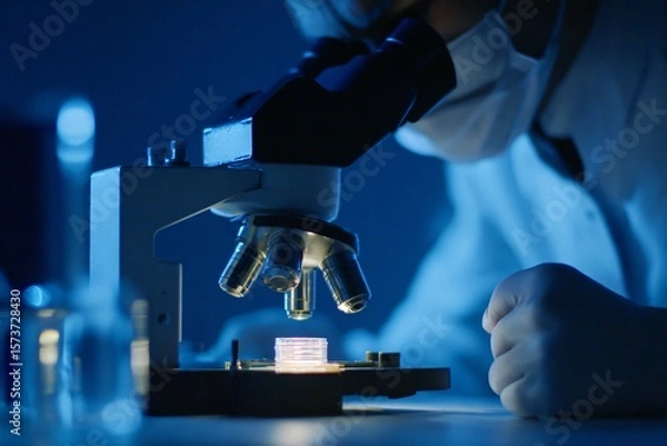 Fototapeta Scientific Research in a Lab Microscope Examination of Samples Dark Environment Close-Up View