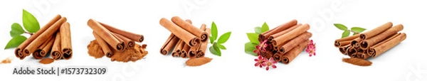 Obraz Cinnamon sticks and leaves on a transparent background