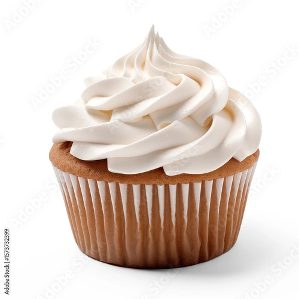 Obraz A single vanilla cupcake with white frosting on a transparent background