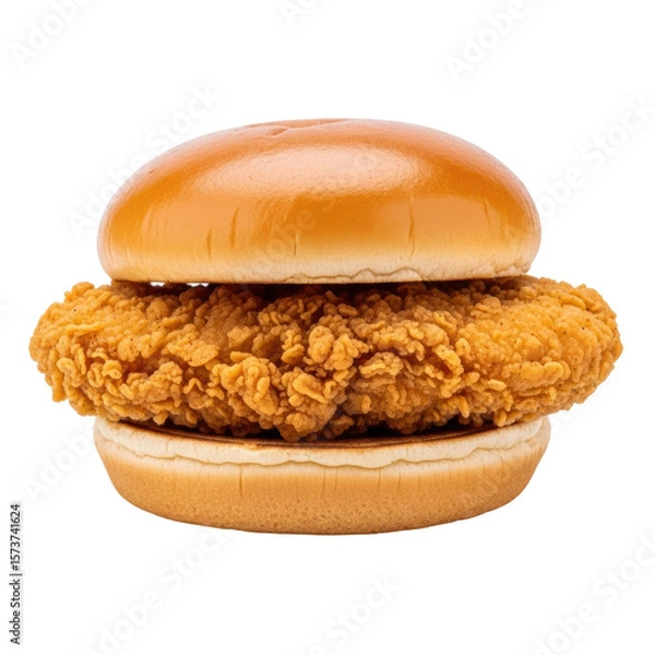 Fototapeta Crispy chicken sandwich on a bun. Delicious fried chicken burger for fast food ads and menus.