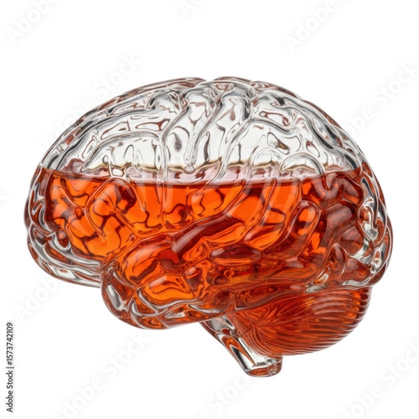 Fototapeta Brain shaped glass filled with liquid. Great for science, medicine, or creative concepts.