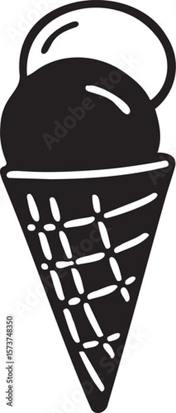 Fototapeta Dripping Ice Cream Cone Illustration with Sprinkles in Monochrome Style, Capturing Sweetness and Summer Indulgence.
