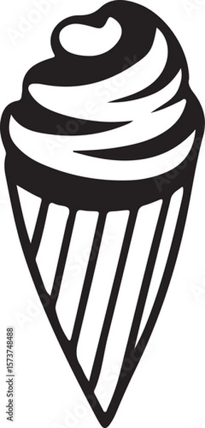 Fototapeta Swirled Ice Cream Cone Sketch with Waffle Texture Representing Summer Sweetness in Monochrome Minimalist Style.