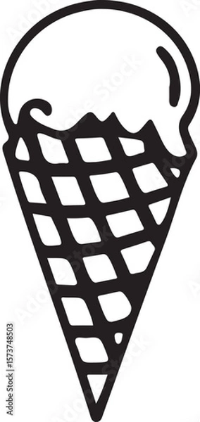 Fototapeta Dripping Ice Cream Cone Illustration with Sprinkles in Monochrome Style, Capturing Sweetness and Summer Indulgence.