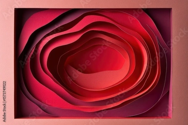 Fototapeta Minimal Red Folded Paper Layout with Clean Contours. Abstract Background