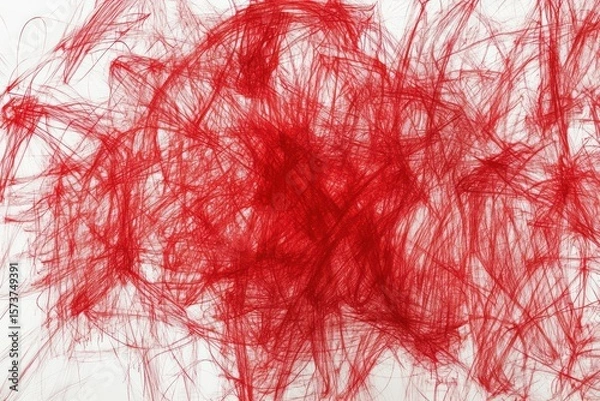 Fototapeta Energetic Red Scribble Chaos on Textured Canvas. Abstract Background