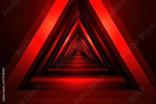 Fototapeta Intense Red Triangle Tunnel with Digital Light Waves. Abstract Background