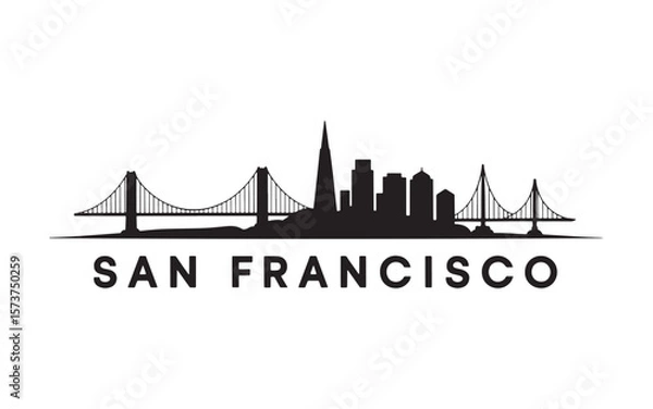 Fototapeta San Francisco Skyline Silhouette Iconic Landmarks and Cityscape Depiction with Bridges and Buildings in a Modern Minimalist Design
