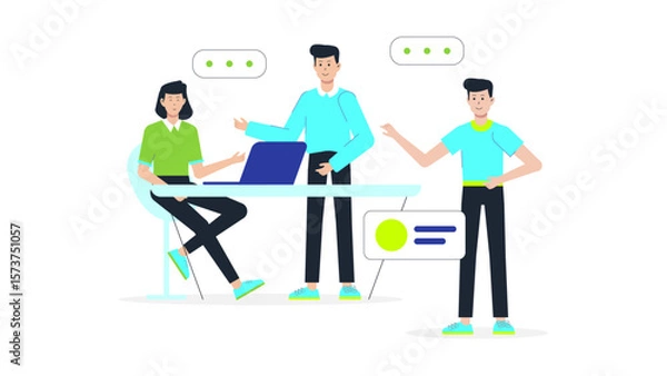 Fototapeta HR team planning employee wellness challenges, flat vector illustration